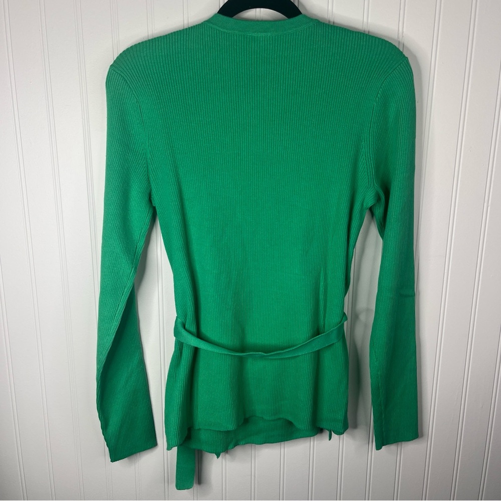 CAbi New Vibrant Green V-Neck Wrap Sweater Ribbed Cocktail Cardigan Long Sleeve - Picture 7 of 8